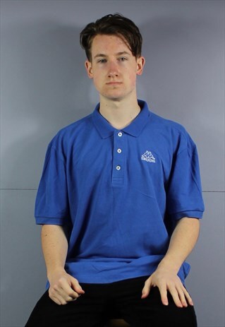VINTAGE KAPPA POLO SHIRT IN BLUE WITH EMBROIDERED LOGO. SIZE