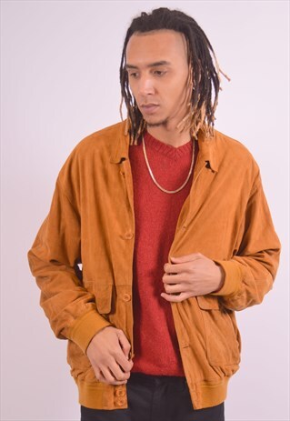 VINTAGE SUEDE LEATHER BOMBER JACKET BROWN
