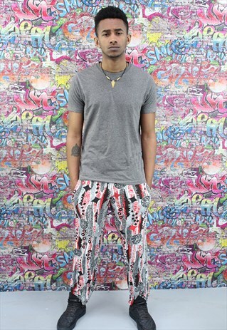 VINTAGE 90S PATTERNED FESTIVAL TROUSERS. FUNKY. UNISEX.