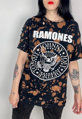 REWORKED RAMONES BLEACHED DISTRESSED BAND SHIRT SIZE MEDIUM