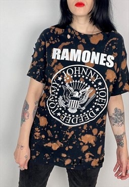 Reworked Ramones bleached distressed band Shirt size medium