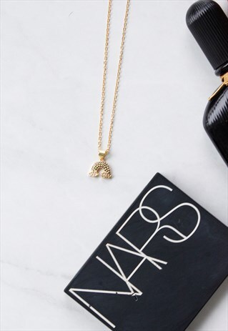 GOLD DIAMANTE RAINBOW CUTE STATEMENT NECKLACE