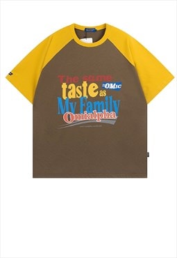 Raglan t-shirt contrast sleeves tee sports top in brown