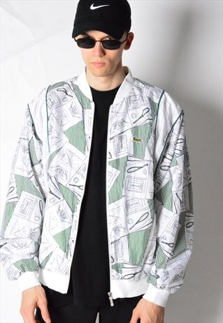 RARE VINTAGE 80S WHITE LACOSTE TENNIS SHELL BOMBER JACKET