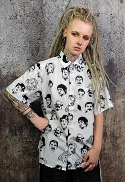 Retro celebrity shirt famous print short sleeve top in white