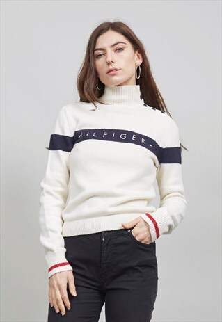 VINTAGE 90'S CLASSIC TOMMY HILFIGER CREAM TURTLE NECK JUMPER
