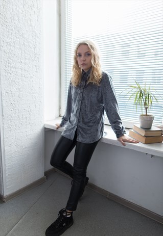 VINTAGE 80'S GREY/SILVER VELVET SHIRT