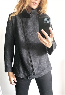 Zip Gray Wool Asymmetrical Jacket - L