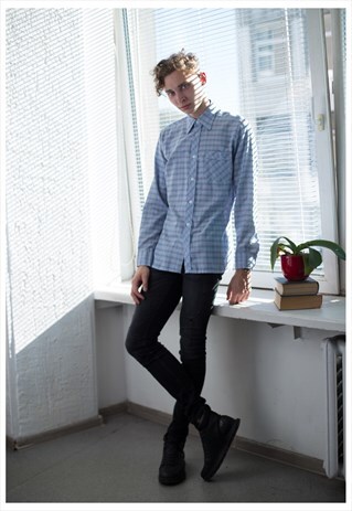 VINTAGE 90'S BLUE CHECKED LONG SLEEVED SHIRT