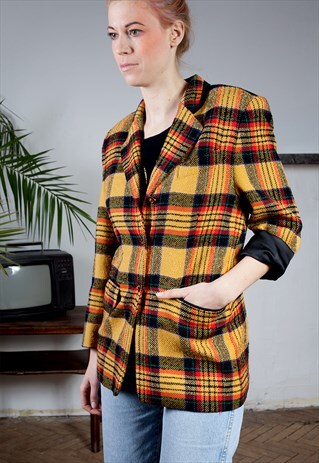 VINTAGE CHECKERED YELLOW BLAZER