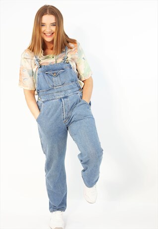 VINTAGE 90S DUNGAREES LIGHT BLUE DENIM STRAIGHT LEG POCKETS