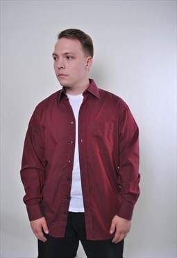 Vintage red casual long sleeve men shirt 