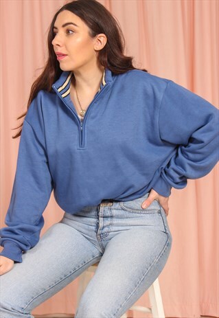 VINTAGE 80S 1/4 ZIP SWEATSHIRT IN BLUE