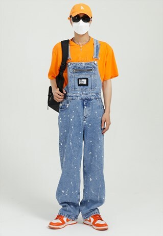 KALODIS DISTRESSED AND SPLASHED INK DENIM OVERALLS Y2K