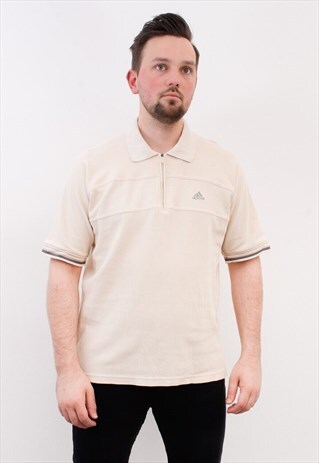 BEIGE POLO SHIRT ZIP NECK MEN'S L SHORT SLEEVED D8 JERSEY