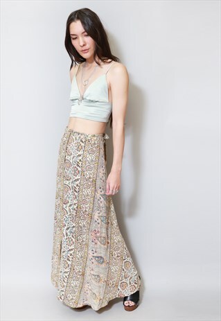 VINTAGE 1970'S COTTON WRAP PAISLEY MAXI SKIRT