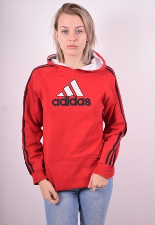 ADIDAS WOMENS VINTAGE HOODIE JUMPER MEDIUM RED 90'S