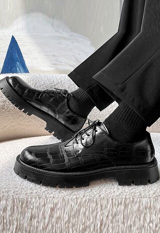 CROCODILE SKIN SHOES FAUX LEATHER HIGH FASHION BROGUES BLACK