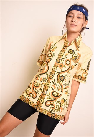 VINTAGE 90S RETRO EASTERN INSPIRED FLORAL PRINT SHIRT TOP