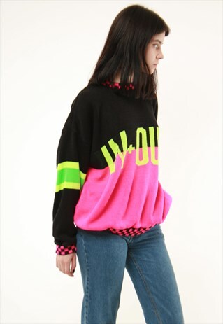 VTG RARE IN OUT SWEATER JUMPER PATTERN LOGO OVERSIZED 218