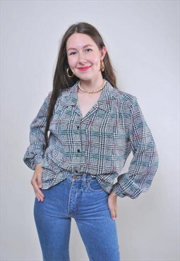 Vintage multicolor plaid blouse, retro grunge shirt 