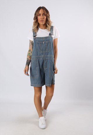 DENIM DUNGAREE SHORTS EDDIE BAUER VINTAGE UK 16 (G5EA)