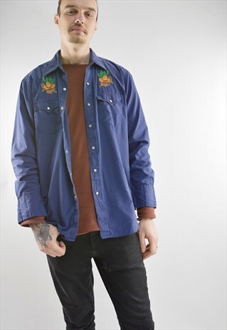 VINTAGE 80S WESTERN SHIRT WITH CACTUS & COWBOY HAT MOTIF