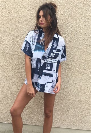 PATTERNED OVERSIZED RETRO VINTAGE UNISEX FESTIVAL SHIRT.