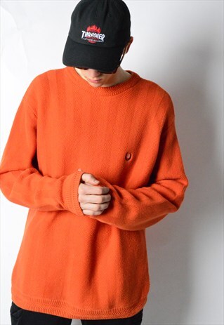 VINTAGE 90S CHAPS RALPH LAUREN ORANGE KNIT JUMPER