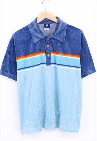 VINTAGE FLEECE POLO TOP BLUE SHORT SLEEVE COLOUR BLOCK 90S