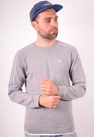 ADIDAS MENS VINTAGE SWEATSHIRT JUMPER SMALL GREY 90S