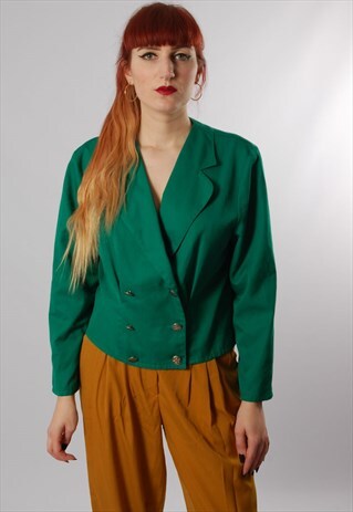 VINTAGE 80'S DOUBLE BREASTED CROPPED GREEN JACKET