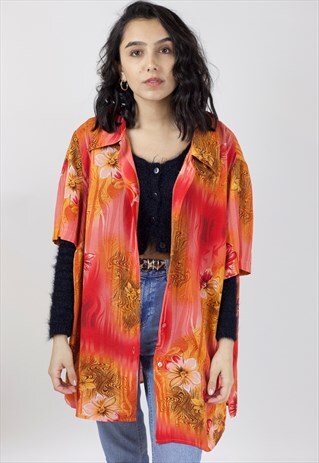 VINTAGE 90S FLOWER PATTERNED RED/ORANGE SHIRT