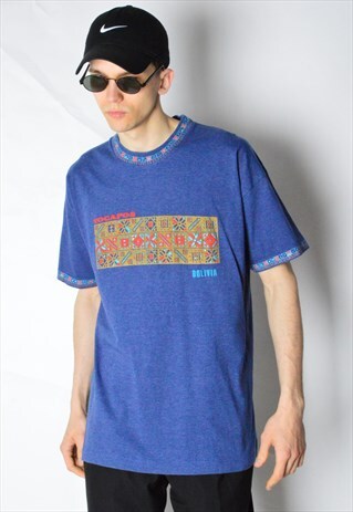 VINTAGE 80S BLUE BOLIVIA AZTEC T-SHIRT