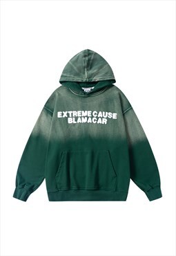 Green Washed Graphic Oversized Hoodies Y2k