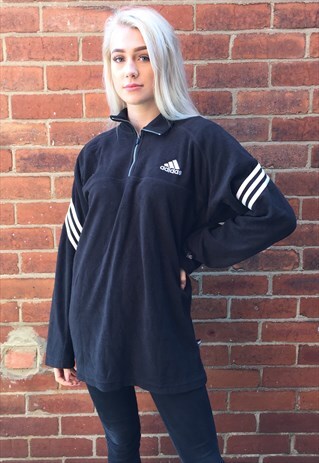 VINTAGE ADIDAS BLACK SPORT FLEECE JUMPER