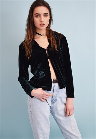 90'S RETRO VELVETEEN DARK EMERALD GRUNGE TOP