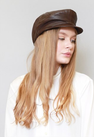 VINTAGE STYLE SOFT BROWN LEATHER NEWSBOY CAP