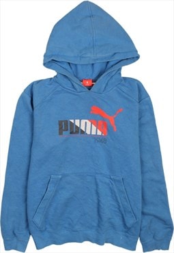 Vintage 90's Puma Hoodie Pullover Spellout Blue XLarge