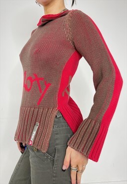Vintage Y2k Roxy Jumper Knit Sweater Turtle Neck Zip Chunky
