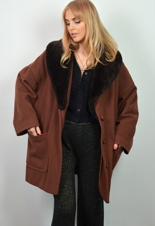 VINTAGE CAMEL BROWN WOOL & CASHMERE COLLAR JACKET / COAT