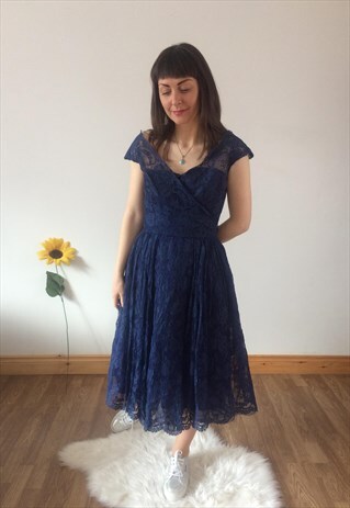 VINTAGE 50S NAVY LACE PARTY DRESS