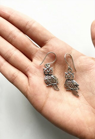 JUHLA OWL EARRINGS STERLING SILVER FILIGREE CARVED DESIGN