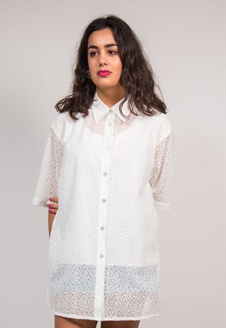 90'S VINTAGE WHITE LACE OVERLAY BLOUSE