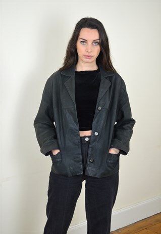 1990S VINTAGE BLACK LEATHER CHORE JACKET