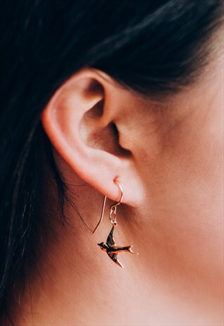 GOLD FILLED VINTAGE SWALLOW BIRD CHARM EARRINGS