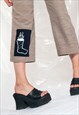 VINTAGE CROPPED TROUSERS REWORKED ART PATCH WIDE-LEG PANTS