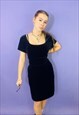 Vintage 90s Beautiful Black Velvet Midi Dress