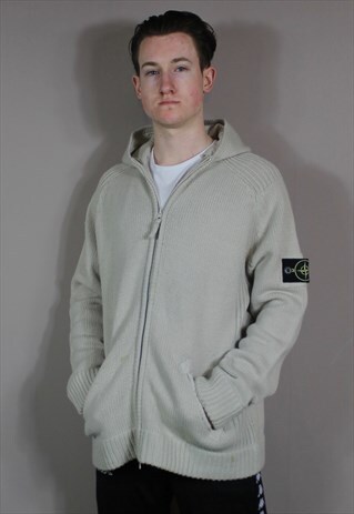 VINTAGE STONE ISLAND STYLE ZIP HOODIE IN BEIGE WITH PATCH