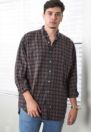 VINTAGE POLO RALPH LAUREN SHIRT LOGO FLANNEL 90S L 8.5